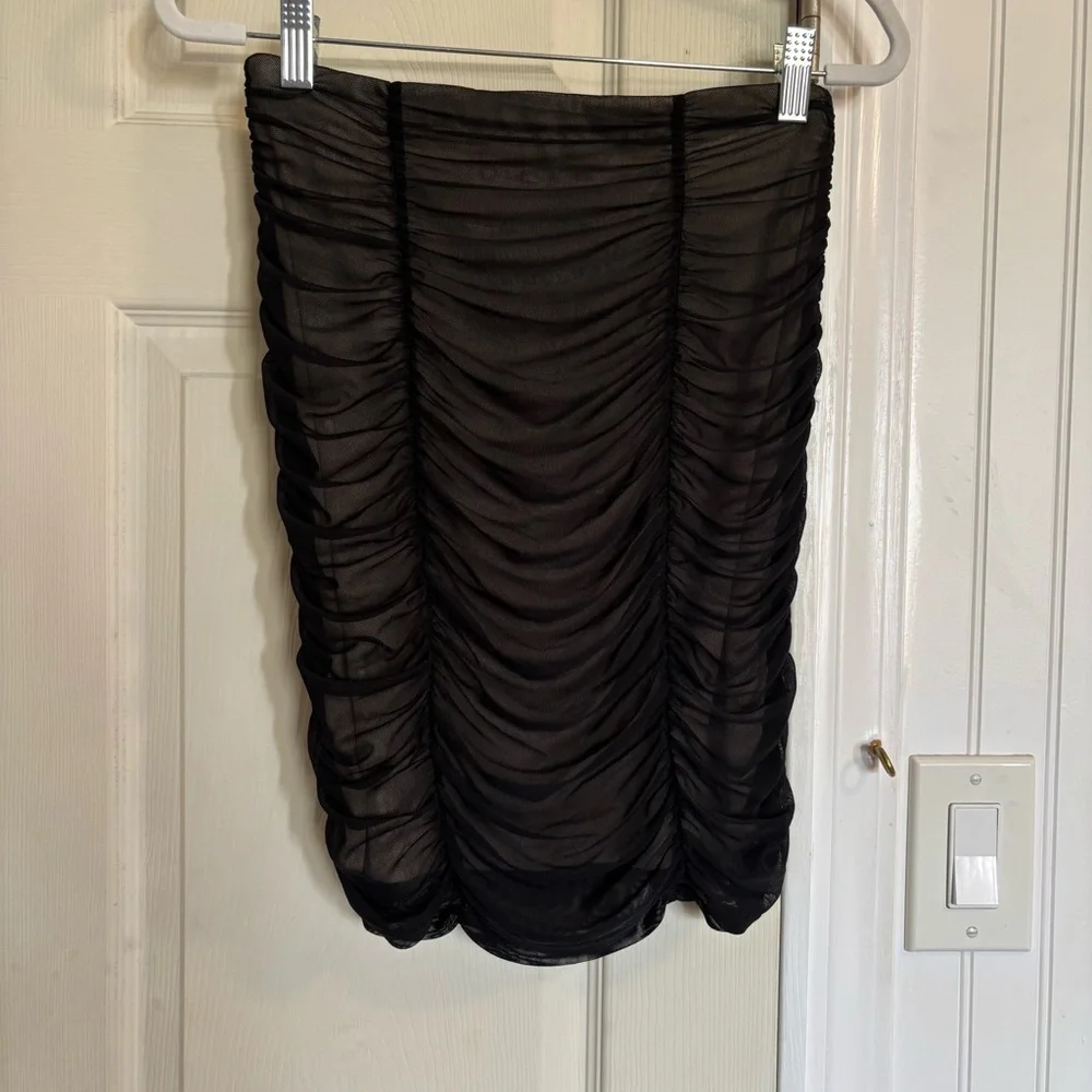 Urban Outfitters Black Ruched Mini Skirt Mesh Elegant Party
